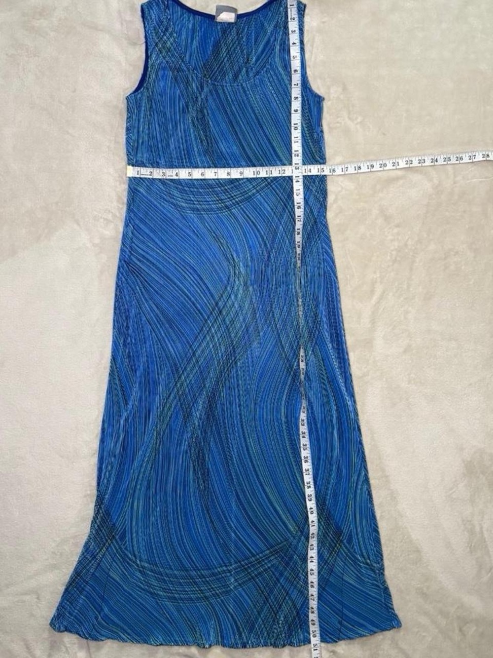 Vintage Rabbit Rabbit Rabbit Blue Wave-Print Sleeveless Maxi Dress - Picture 6 of 8